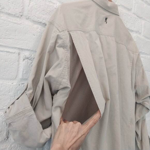 Browning Hunting Shirt Mens XL 16 Beige Padded Vented Shooting Ripstop Budweiser - Picture 3 of 14